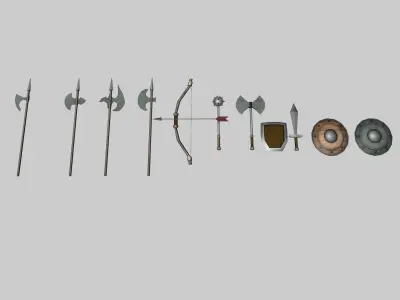Medieval Low Poly Game Pack Buildings Weapons Low-poly 3D model