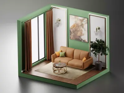 Living room isometric 3D model