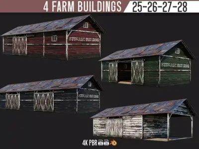 25-26-27-28 - Farm Buildings 4K PBR GameReady Low-poly 3D model