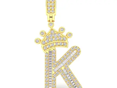 Crown Initial  K  Letter Pendant 3D print model