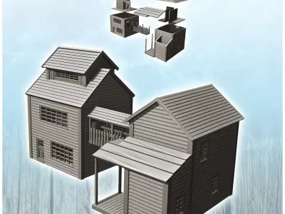 Double mining buildings with footbridge 16 - Cowboy USA America  3D print model