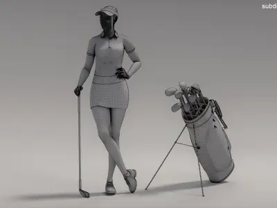  White Female Golf Player Animated HQ Editorial License 