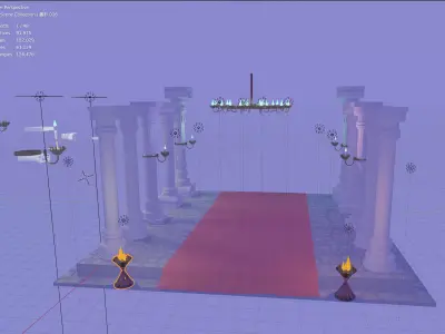 5 Columns on Stone Floor with Red Carpet  3D model