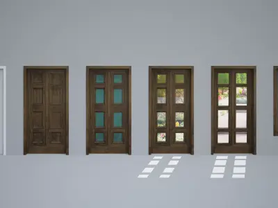 Old solid wood door and windows Low-poly 3D model