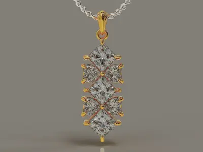 Prong set heart and princess shape diamond pendant 3D print model