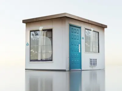 Teal Wooden Door Beside Window Low-poly 3D model