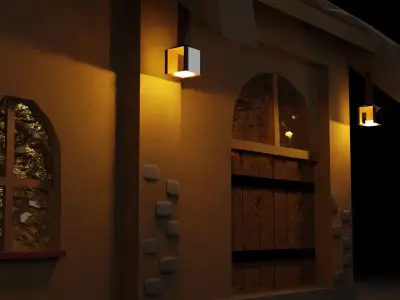 low poly house with lights on roof Low-poly 3D model