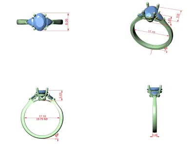Oval Cut Diamond Three Stone Engagement Ring CAD Design 3D print model