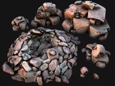 Iron Ore Rocks and Stones Set  Low-poly 3D model
