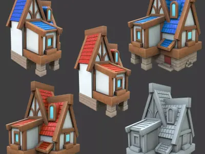 Medeval buildings pack 3d model Low-poly 3D model