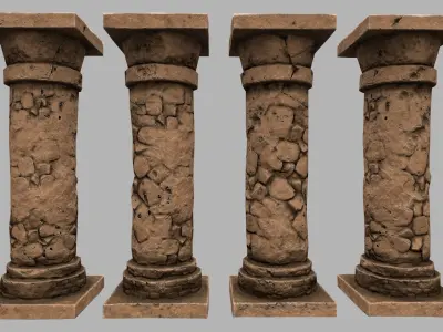 pillar set 5 of old stone pillars Low-poly 3D model