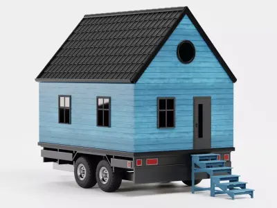 Tiny House V3 - Cabin with Solar Panel Low-poly 3D model