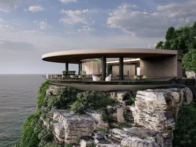 Cliffside Restaurant  Bar Fully Furnished 3D Model Low-poly 3D model