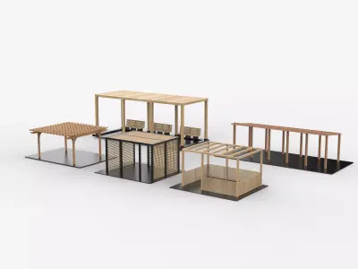 Wooden pergola set  3D model