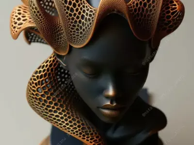 3D Printed Bust Sculpture Black Woman Golden Lattice Low-poly 3D model