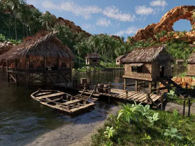 Waterfall Tropical Scene 3D model