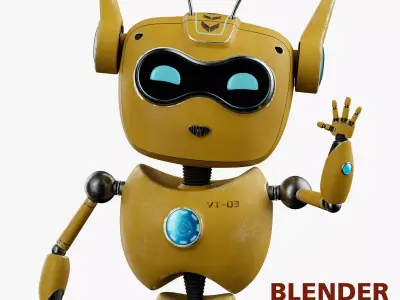Robotic Character ROBO - CAT Blender Rigged Low-poly 3D model