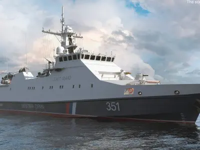  Russian Ship 22460 Okhotnik with Helicopter Rigged for Maya 