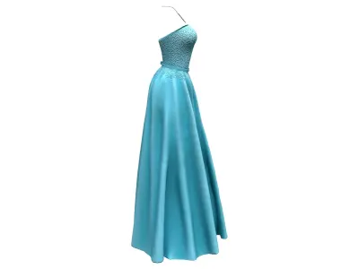 Elegant Teal Necklace Dress Purse Outfit Low-poly 3D model