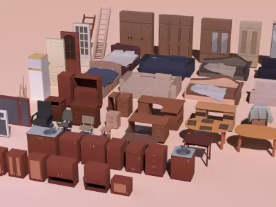 Furniture and household appliances - low-poly Low-poly 3D model