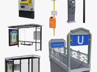 German Berlin Bus Stop Sign street elements pack 3D model