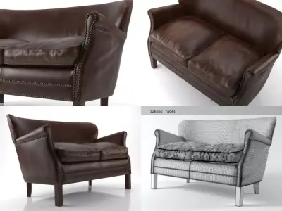 Professors Leather Double Chair With Nailheads 3D model