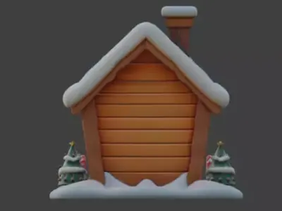 Cozy Winter Christmas Log Cabin 3D Model Low-poly 3D model