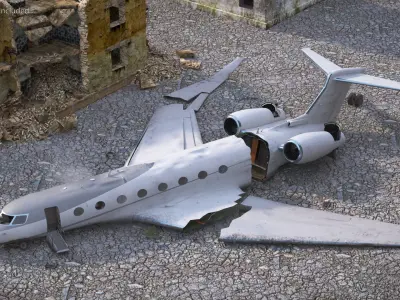  Destroyed Business Jet Fuselage White 