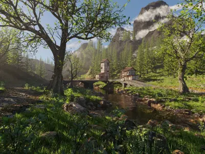 Medieval Bridge Scene 3D model