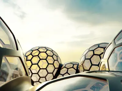9 fused glass hexagon sci fi spherical domes 3D model