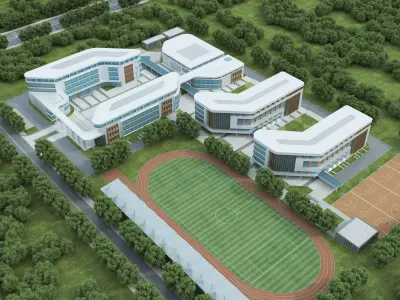 Modern school building 09 Low-poly 3D model