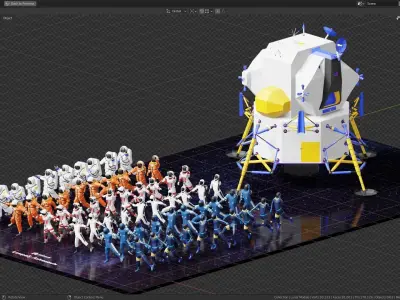 Lowpoly Astronauts group of in spacesuits Low-poly 3D model
