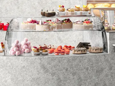 Designer cafe-confectionery with desserts and coffee machine 3D model