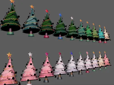 20 stylized color variations  christmas trees Low-poly 3D model