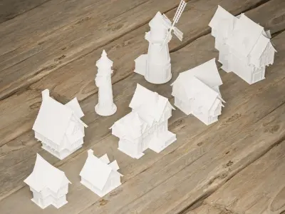 STYLIZED MEDIEVAL BUILDING PRINTABLE PACK 3D print model