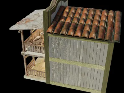 Enterable Vintage West Hotel House  Low-poly 3D model