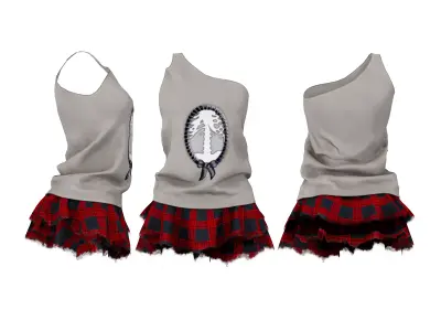 Torn Edge Layered Mini Skirt Outfit Low-poly 3D model