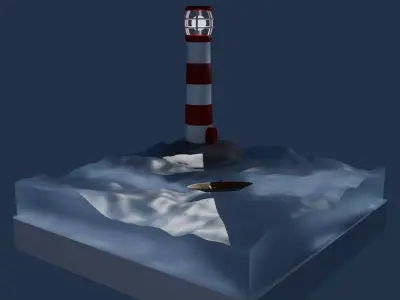 a lighthouse on a rock surrounded by water 3D model