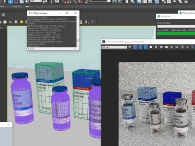 Coronavirus Vaccine 3 different formula in vials and syringe 3D model