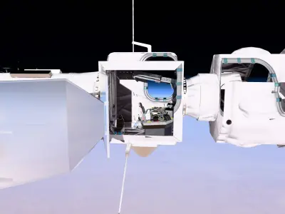 Modular Space Satellite with Control Room Low-poly 3D model