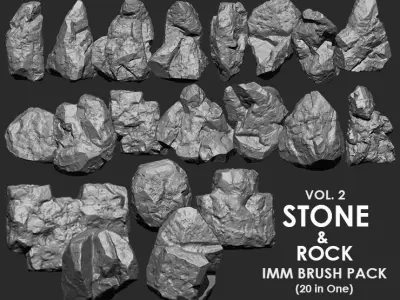 STONE AND ROCK MEGA PACK 4 IN ONE - 87 BRUSHES 3D model