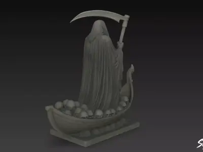 Death Reaper Statue Ferryman Pose Low-poly 3D model