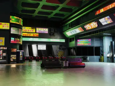 Cyberpunk Metro Station Low-poly 3D model