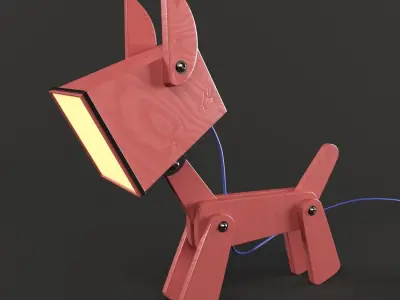 Red Dogi Adjustable Wooden Table Lamp 3D model