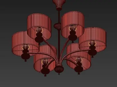 Classic gold chandelier with four shades 3D model