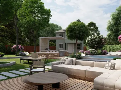 3D Exterior Scene 3D model design garden and landscape 3D 3D model