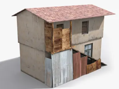 Slum c wooden house with roof Low-poly 3D model