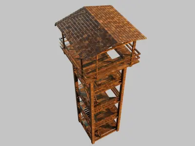 Watch tower unique texture every plank Low-poly 3D model