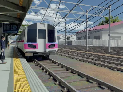 anime train station scene made in blender 3D model