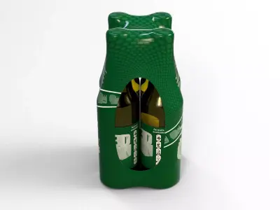 4 pack 500ml bottles in a plastic shrinkwrap 3D model